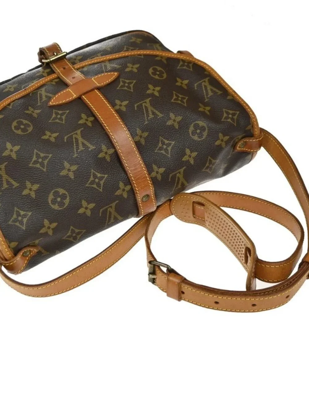 LOUIS VUITTON Logo Saumur 30 Shoulder Bag Monogram Leather Brown M42256 84EG375